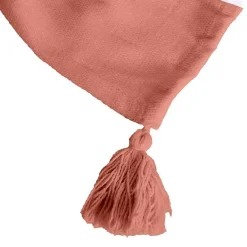 Sacasa Couverture plaid 100% coton rose saumon avec pompons 130x170cm SLAVANN -* Boutis, Couvre-Lit, Édredon