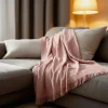 Sacasa Couverture plaid 100% coton rose saumon avec franges 180x220cm BITALD -* Boutis, Couvre-Lit, Édredon