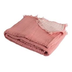 Sacasa Couverture plaid 100% coton rose saumon avec franges 180x220cm BITALD -* Boutis, Couvre-Lit, Édredon