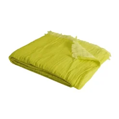 Sacasa Couverture plaid 100% coton vert citron avec franges 130x170cm BITALD -* Boutis, Couvre-Lit, Édredon