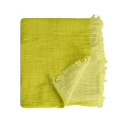 Sacasa Couverture plaid 100% coton vert citron avec franges 130x170cm BITALD -* Boutis, Couvre-Lit, Édredon