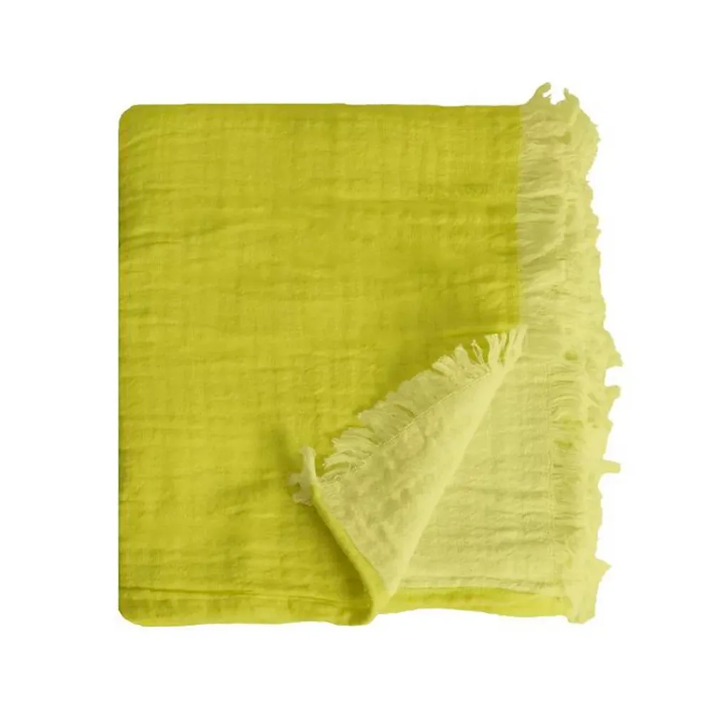 Sacasa Couverture plaid 100% coton vert citron avec franges 130x170cm BITALD -* Boutis, Couvre-Lit, Édredon