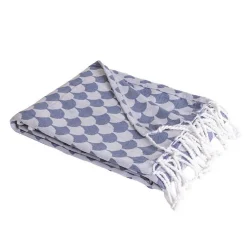 Couverture plaid DROPALL 100% coton bleu marine et blanc 130x170 cm ->Sacasa