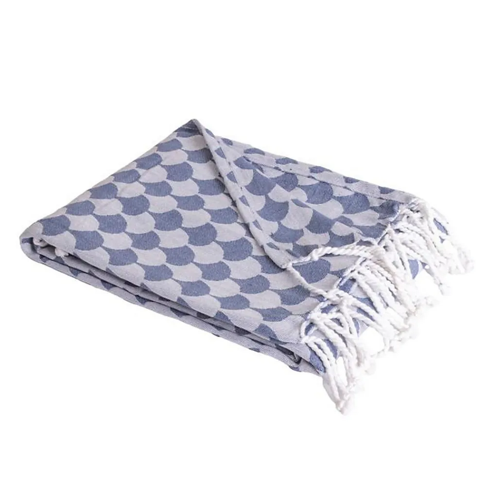 Couverture plaid DROPALL 100% coton bleu marine et blanc 130x170 cm ->Sacasa