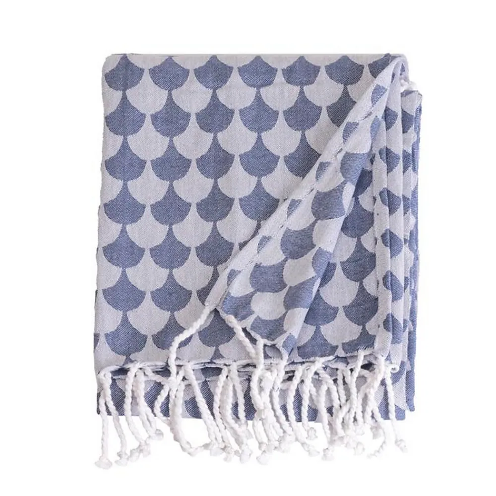 Couverture plaid DROPALL 100% coton bleu marine et blanc 130x170 cm ->Sacasa