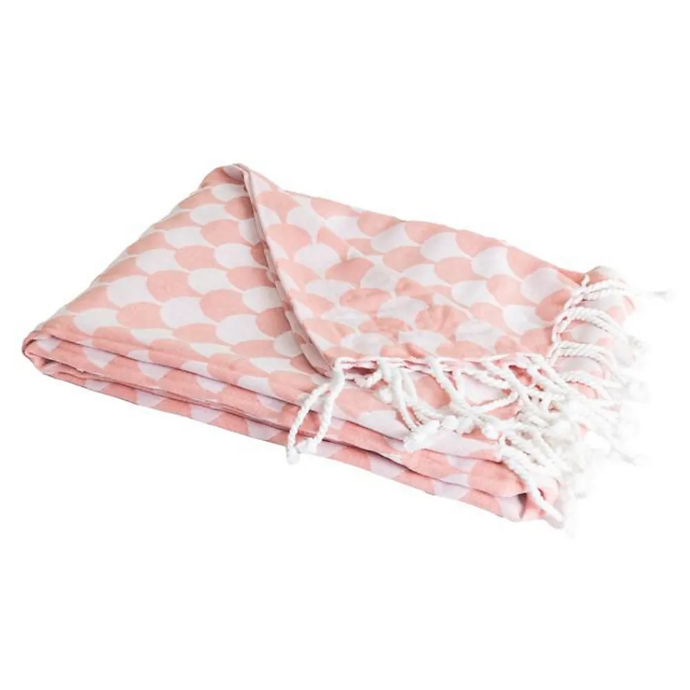Couverture plaid DROPALL en coton 100% - Rose saumon et blanc avec franges ->Sacasa Sale