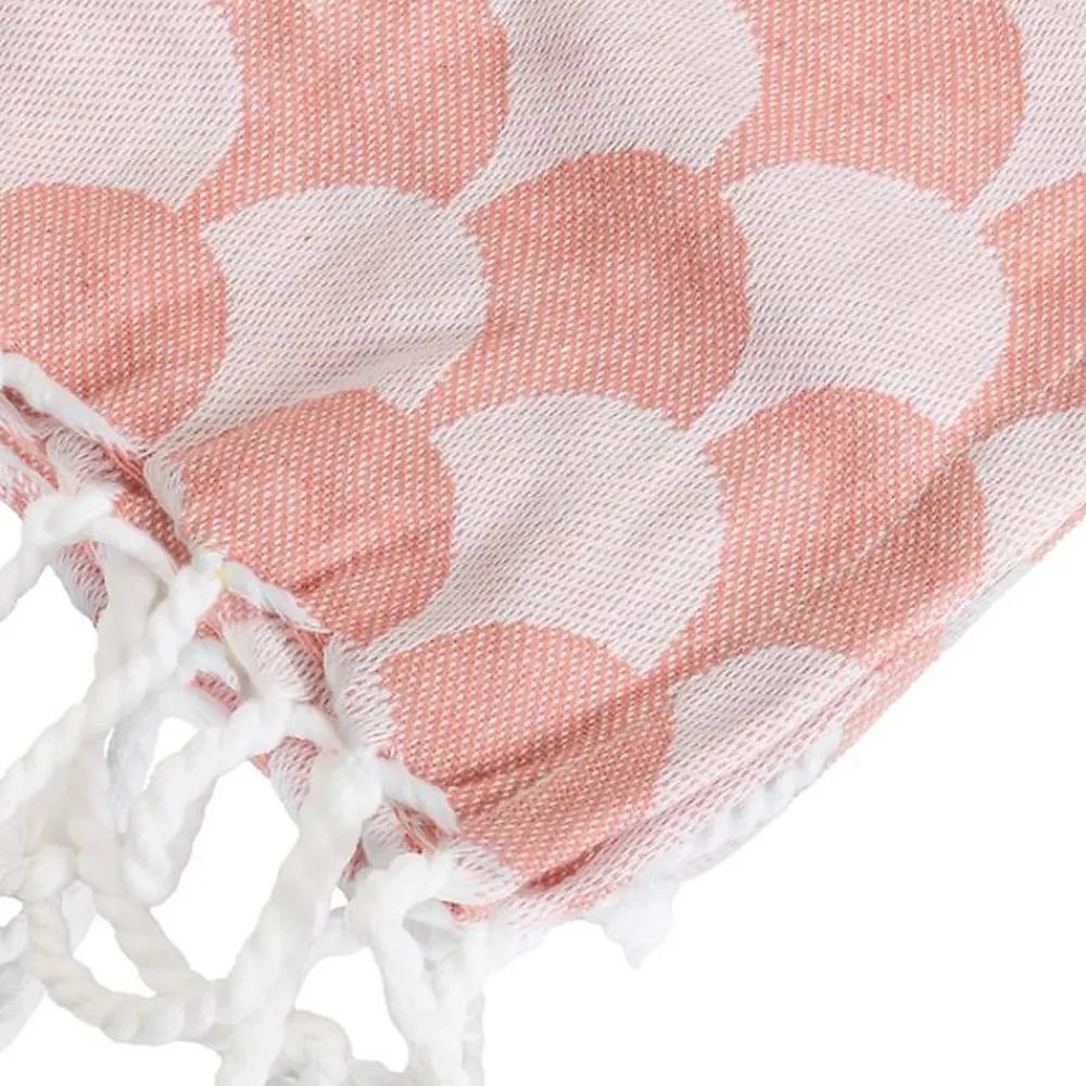 Couverture plaid DROPALL en coton 100% - Rose saumon et blanc avec franges ->Sacasa Sale