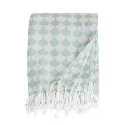 Couverture plaid en coton 100% vert à franges - DROPALL -><noscript><img width=