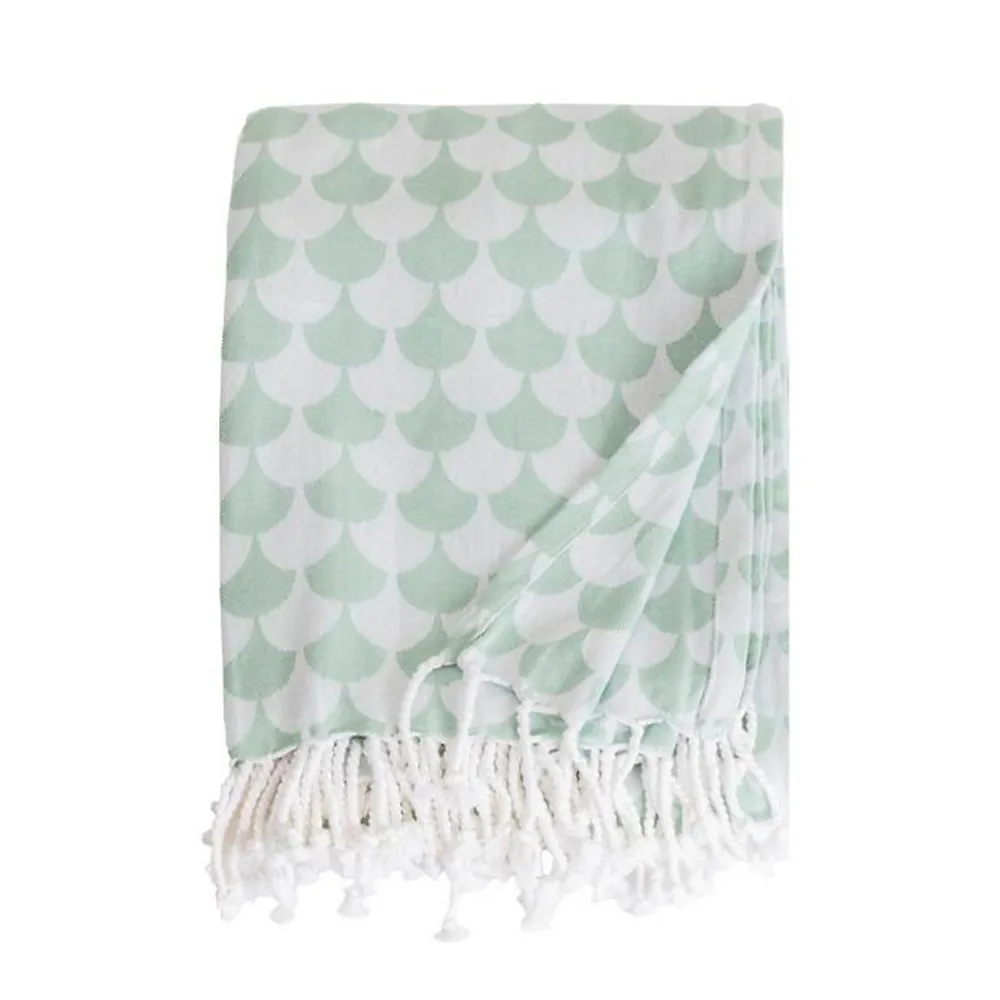 Couverture plaid en coton 100% vert à franges - DROPALL ->Sacasa Outlet