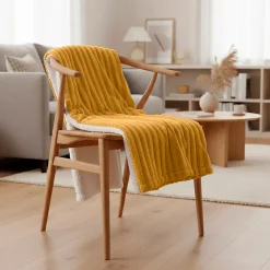 Sacasa Couverture plaid en polyester jaune 130x170 cm - Collection BERGIL -* Boutis, Couvre-Lit, Édredon