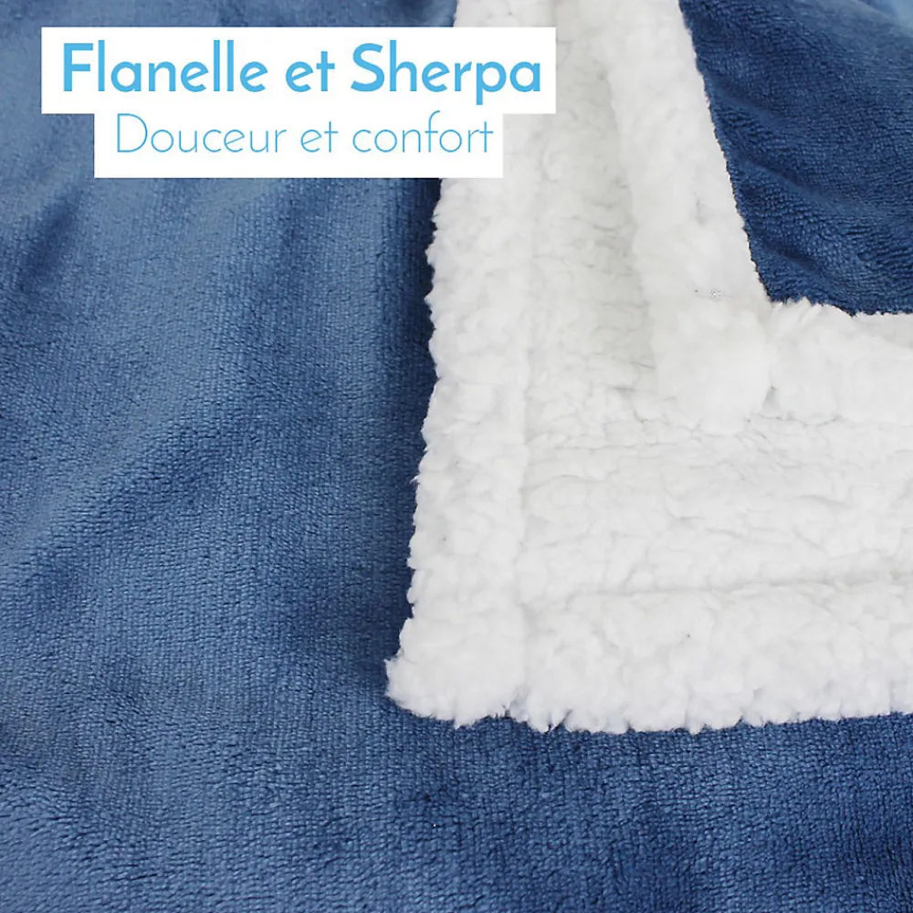 Couverture, plaid polaire pour enfant 75 x 100 cm en flanelle et sherpa ultra doux - Bleu ->Monsieur Bébé New