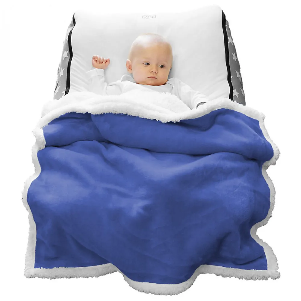Couverture, plaid polaire pour enfant 75 x 100 cm en flanelle et sherpa ultra doux - Bleu ->Monsieur Bébé New