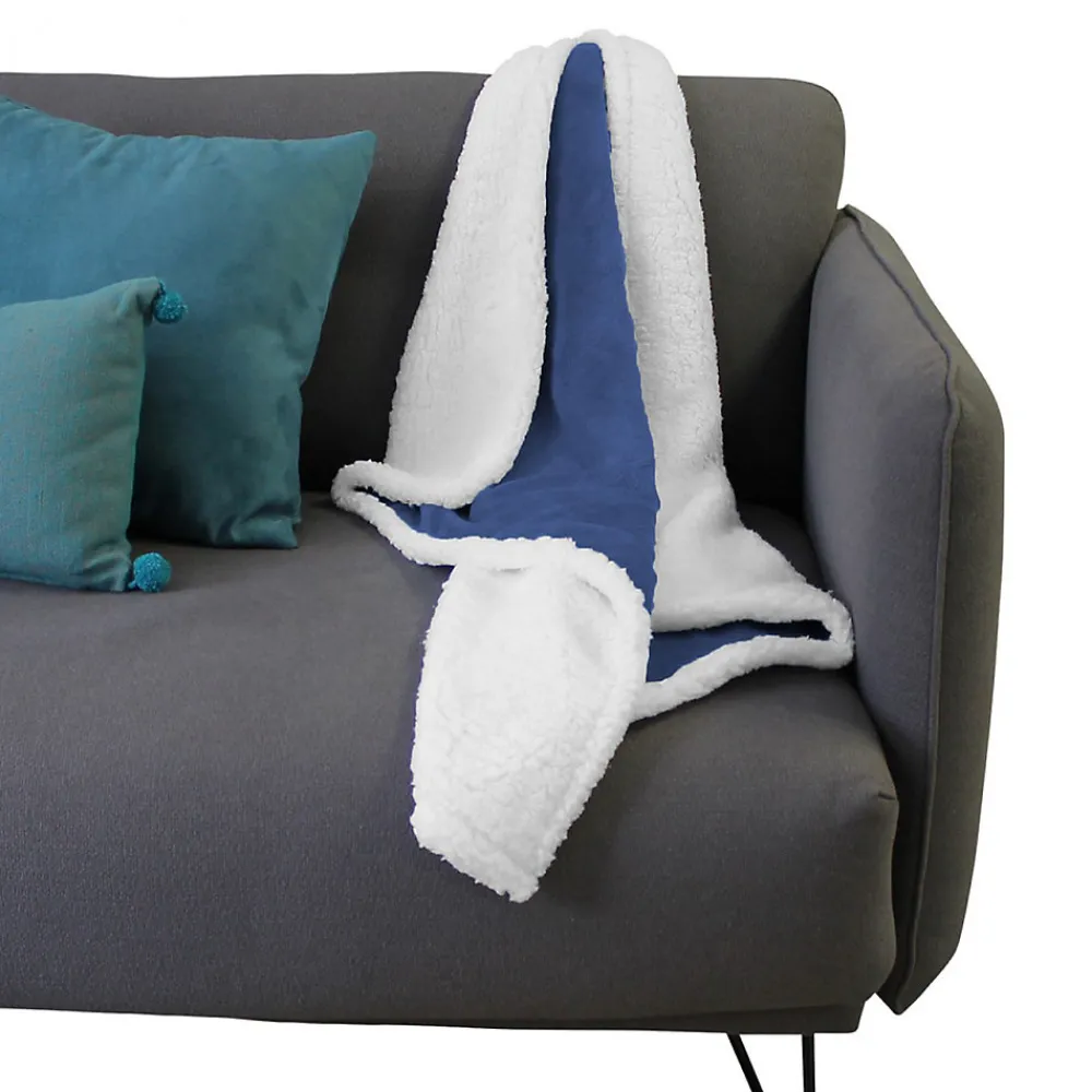 Couverture, plaid polaire pour enfant 75 x 100 cm en flanelle et sherpa ultra doux - Bleu ->Monsieur Bébé New