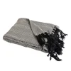 Sacasa Couverture plaid ZIGORA en coton 100 % - Noir avec franges 180x220 cm -* Boutis, Couvre-Lit, Édredon