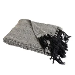 Sacasa Couverture plaid ZIGORA en coton 100 % - Noir avec franges 180x220 cm -* Boutis, Couvre-Lit, Édredon