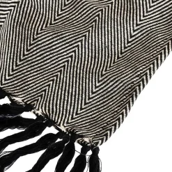 Sacasa Couverture plaid ZIGORA en coton 100 % - Noir avec franges 180x220 cm -* Boutis, Couvre-Lit, Édredon