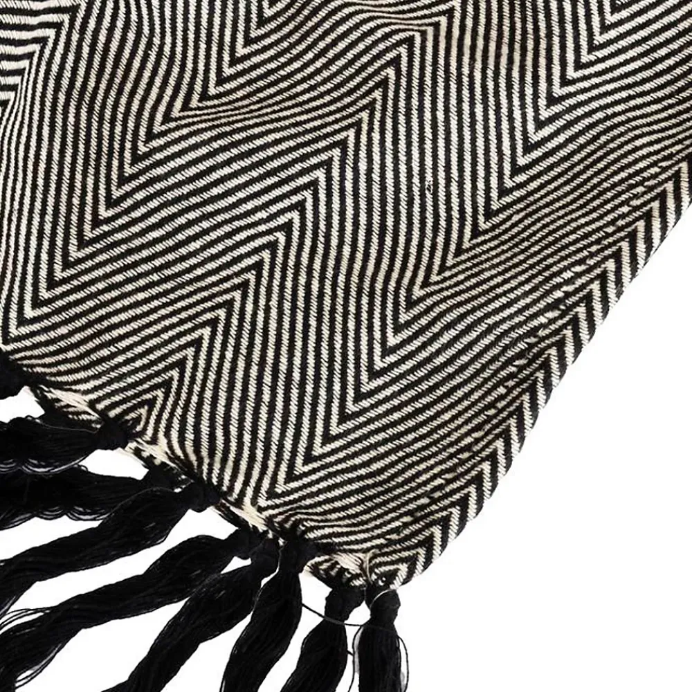 Sacasa Couverture plaid ZIGORA en coton 100 % - Noir avec franges 180x220 cm -* Boutis, Couvre-Lit, Édredon