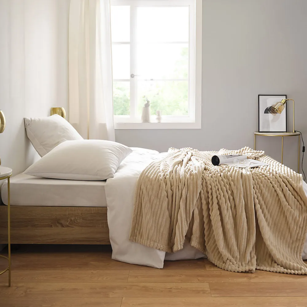 Couverture polaire - - Effet côtelé 3D (240x220 cm - Sable)> Sale