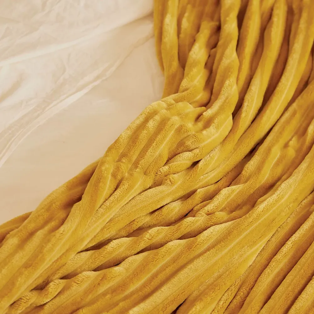 Toison d'Or Couverture polaire - - Effet côtelé 3D (180x240 cm - Jaune)* Couverture