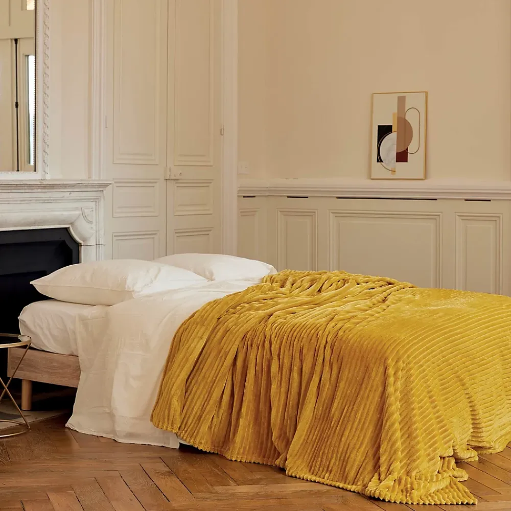 Toison d'Or Couverture polaire - - Effet côtelé 3D (180x240 cm - Jaune)* Couverture