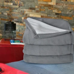 Couverture polaire luxe 180x220 cm 100% polyester 430g/m2 NARVIK Gris Acier><noscript><img width=