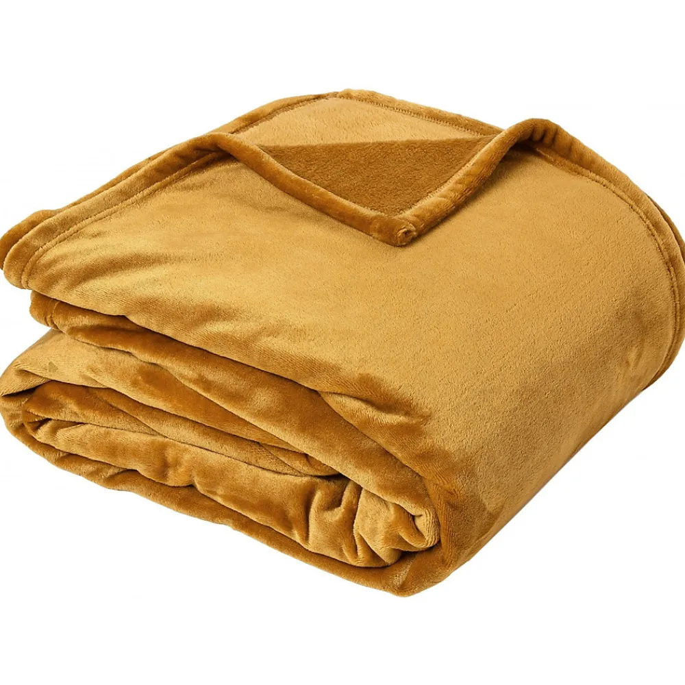 Couverture polaire microvelours 180x220 cm VELVET Jaune Miel>Linnea Best
