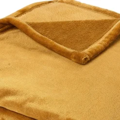 Couverture polaire microvelours 180x220 cm VELVET Jaune Miel><noscript><img width=