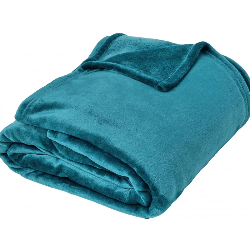 Couverture polaire microvelours 240x260 cm VELVET Bleu Lac>Linnea New
