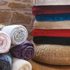 Couverture polaire microvelours 240x260 cm VELVET Bleu Lac><noscript><img width=