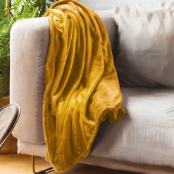 Couverture polaire microvelours 220x240 cm VELVET Jaune Miel>Linnea Discount