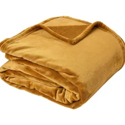 Couverture polaire microvelours 220x240 cm VELVET Jaune Miel>Linnea Discount
