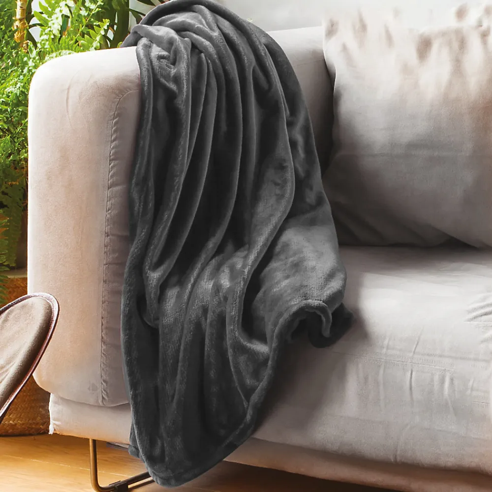 Couverture polaire microvelours 240x260 cm VELVET Gris Acier>Linnea Outlet