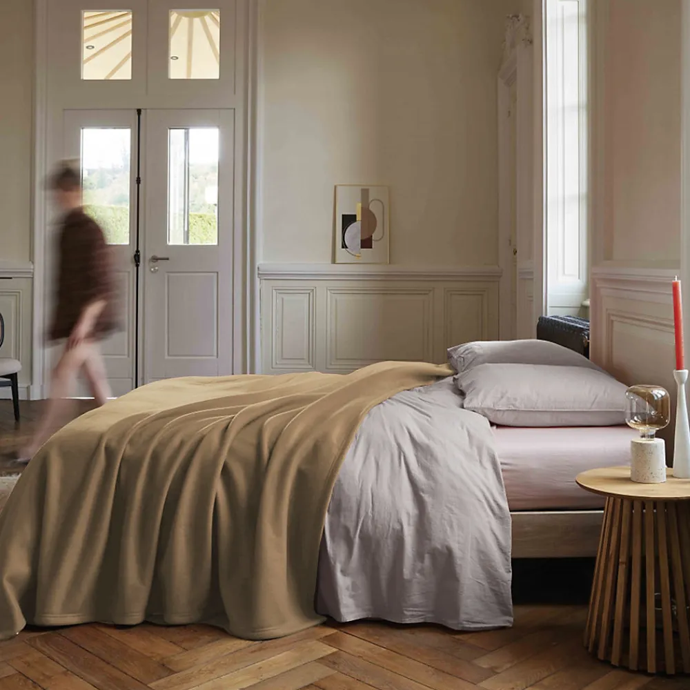 Couverture polaire 240x300 cm 100% Polyester 350g/m2 TEDDY Marron Sable>Linnea Hot