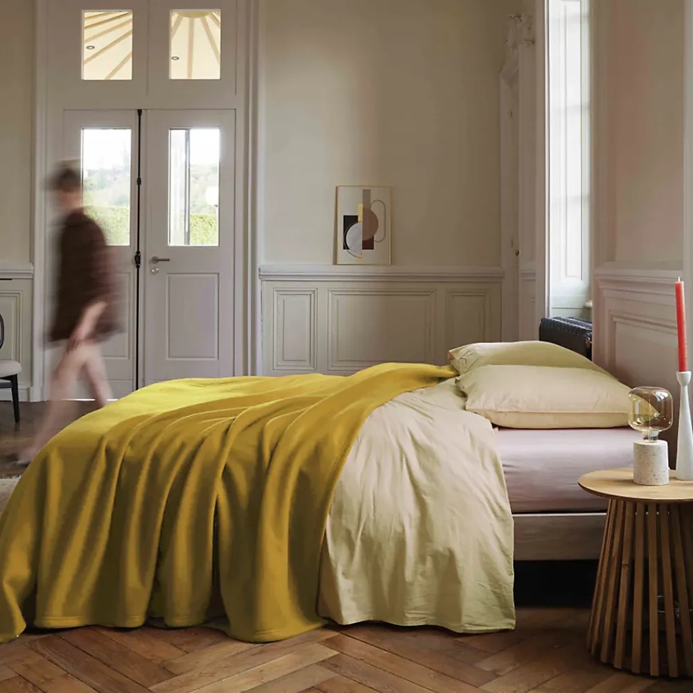 Linnea Couverture polaire 180x220 cm 100% Polyester 350g/m2 TEDDY Jaune Miel* Couverture