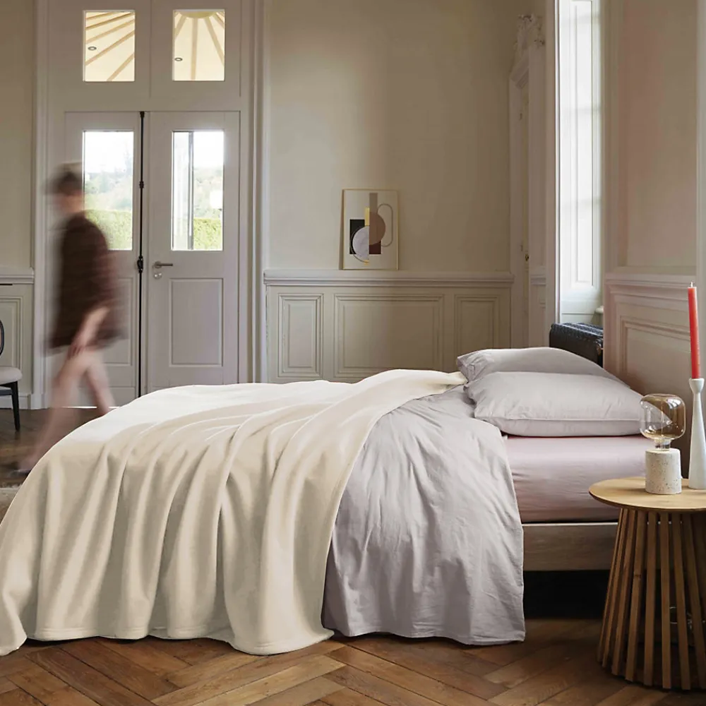 Couverture polaire 180x220 cm 100% Polyester 350g/m2 TEDDY Blanc Naturel>Linnea New
