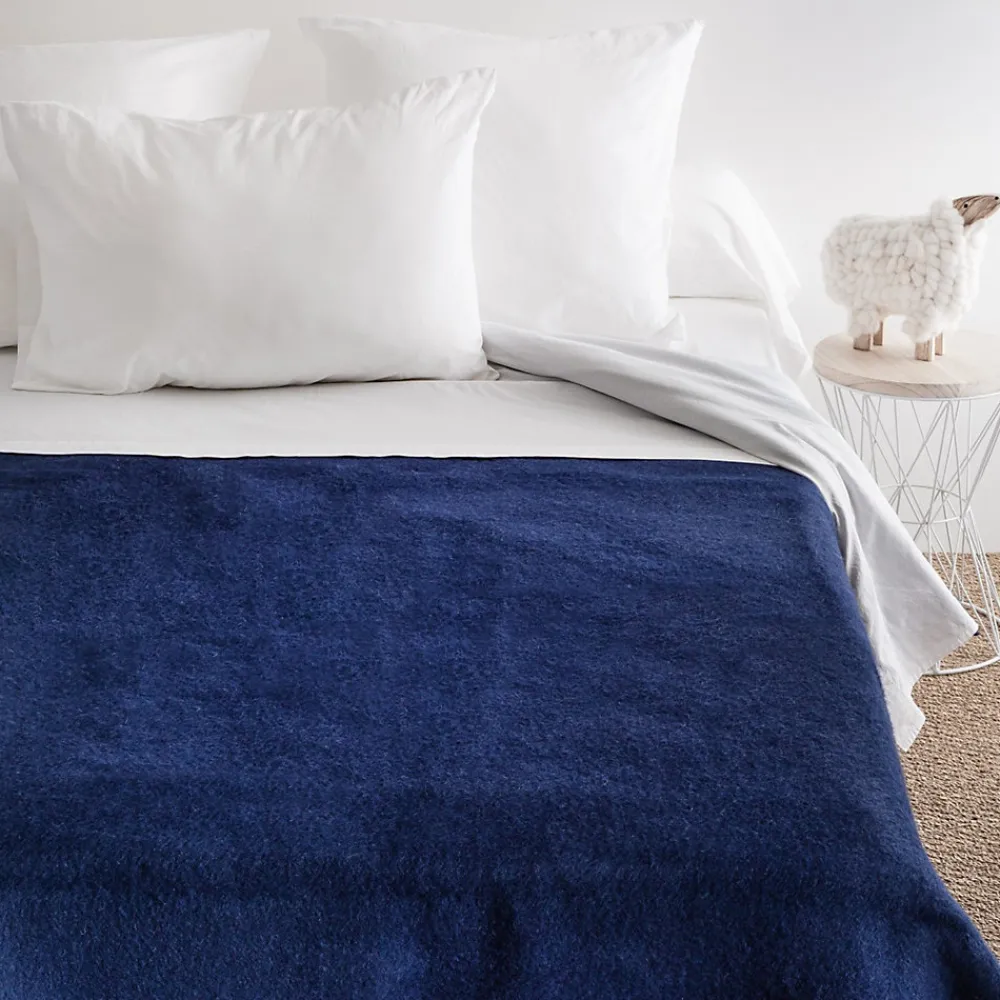 Couverture pure laine vierge Woolmark 500g/m² VOLTA 180x240 cm Bleu Marine/Myosotis>Linnea Discount