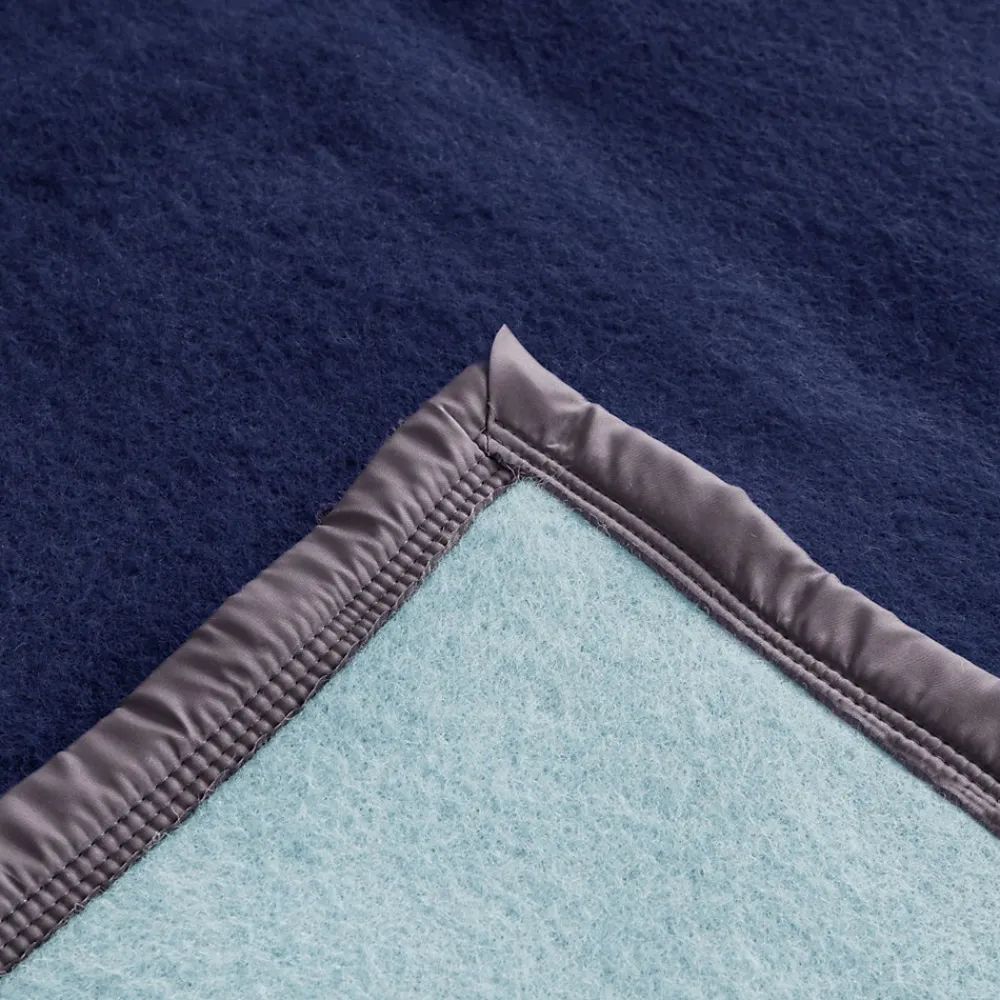 Couverture pure laine vierge Woolmark 500g/m² VOLTA 180x240 cm Bleu Marine/Myosotis>Linnea Discount