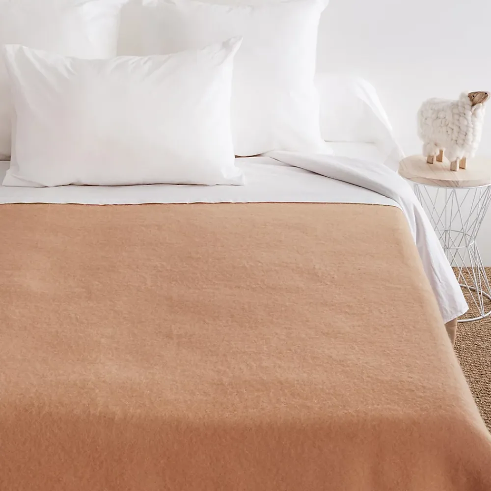 Linnea Couverture pure laine vierge Woolmark 500g/m² VOLTA 220x240 cm Marron Sable* Couverture