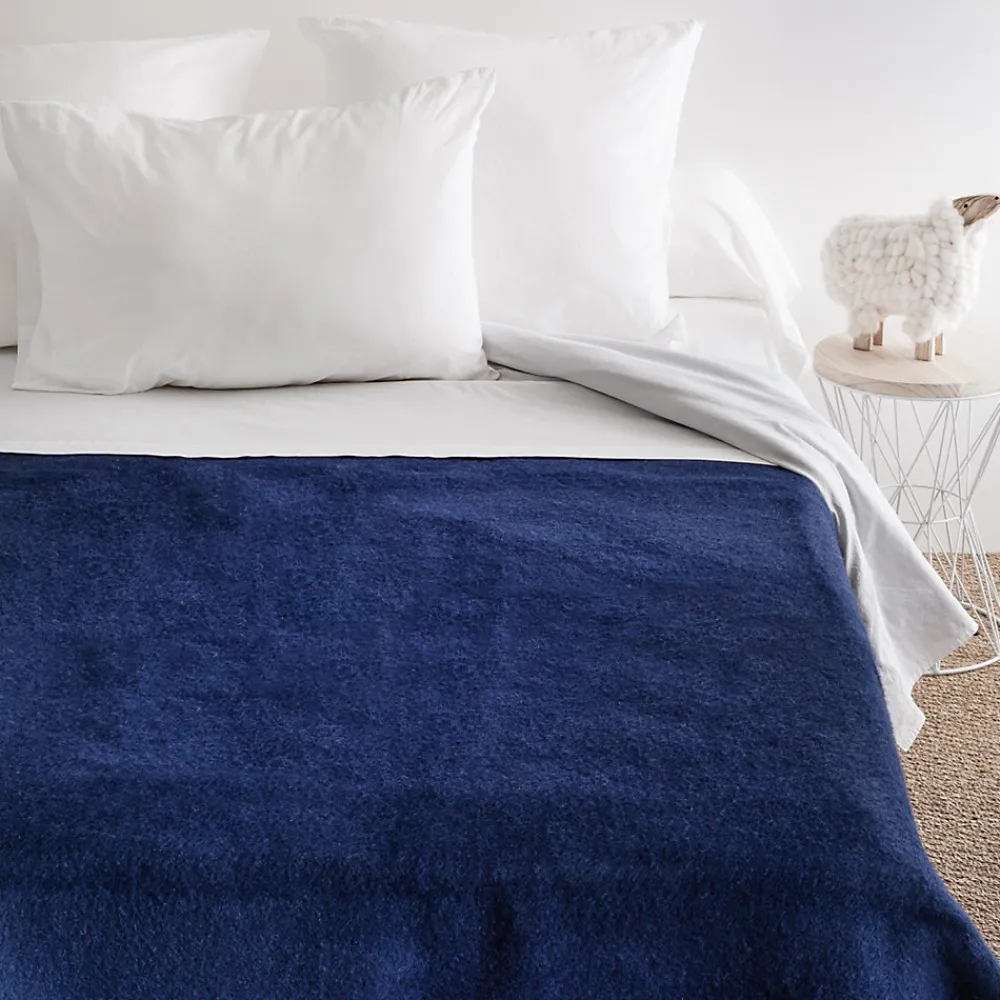 Couverture pure laine vierge Woolmark 500g/m² VOLTA 220x240 cm Bleu Marine/Myosotis>Linnea Hot