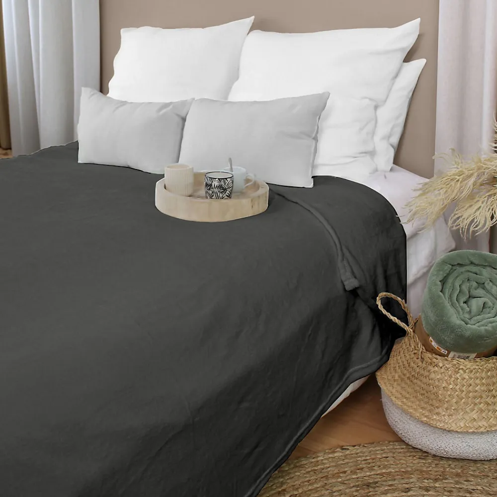 Couverture unie en molleton (180x220 cm - Gris Foncé)>Home Maison Best