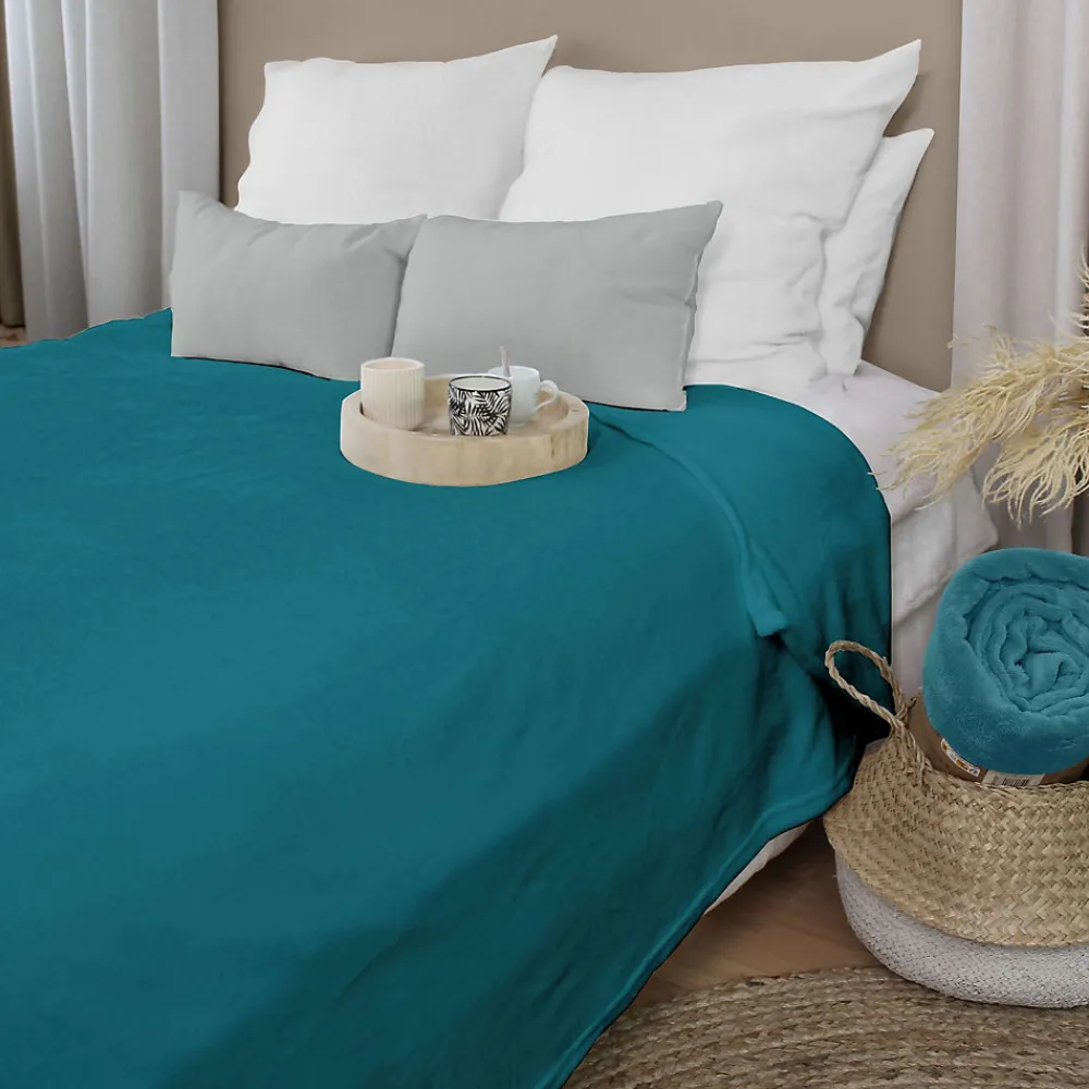 Couverture unie en molleton (180x220 cm - Bleu Canard)>Home Maison