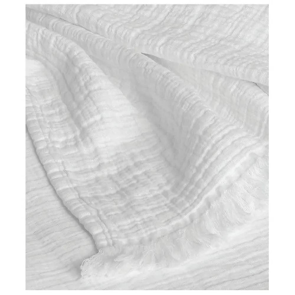 Couvre lit à franges "Brehat" Gaze de Coton stonewashed - Brehat Blanc - 230 x 250 cm>Toison d'Or Online