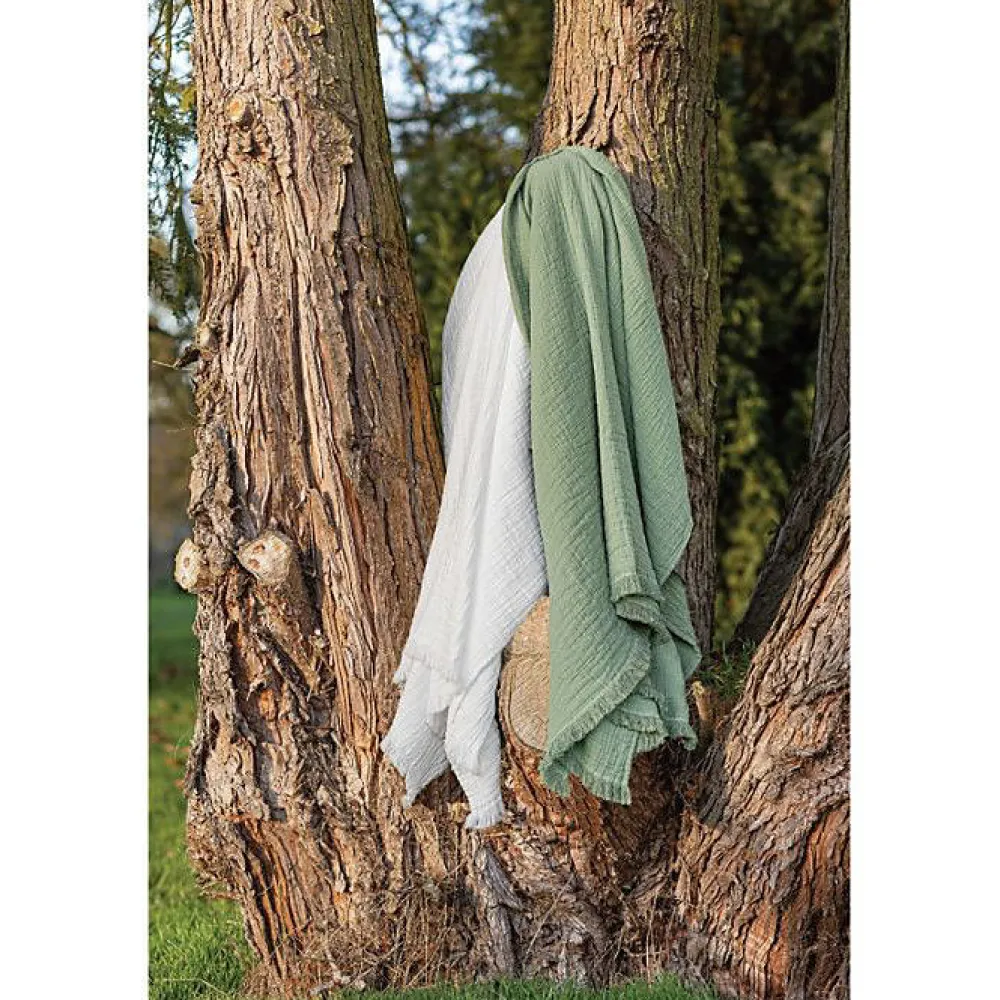Couvre lit à franges "Brehat" Gaze de Coton stonewashed - Brehat Blanc - 230 x 250 cm>Toison d'Or Online