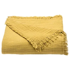 Couvre lit à franges "Brehat" Gaze de Coton stonewashed - Brehat Miel - 270 x 250 cm>Toison d'Or New