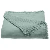 Couvre lit à franges "Brehat" Gaze de Coton stonewashed - Brehat Lichen - 230 x 250 cm>Toison d'Or