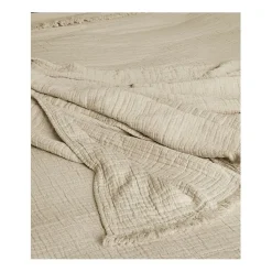 Couvre lit à franges "Brehat" Gaze de Coton stonewashed - Brehat Galet - 270 x 250 cm>Toison d'Or Sale