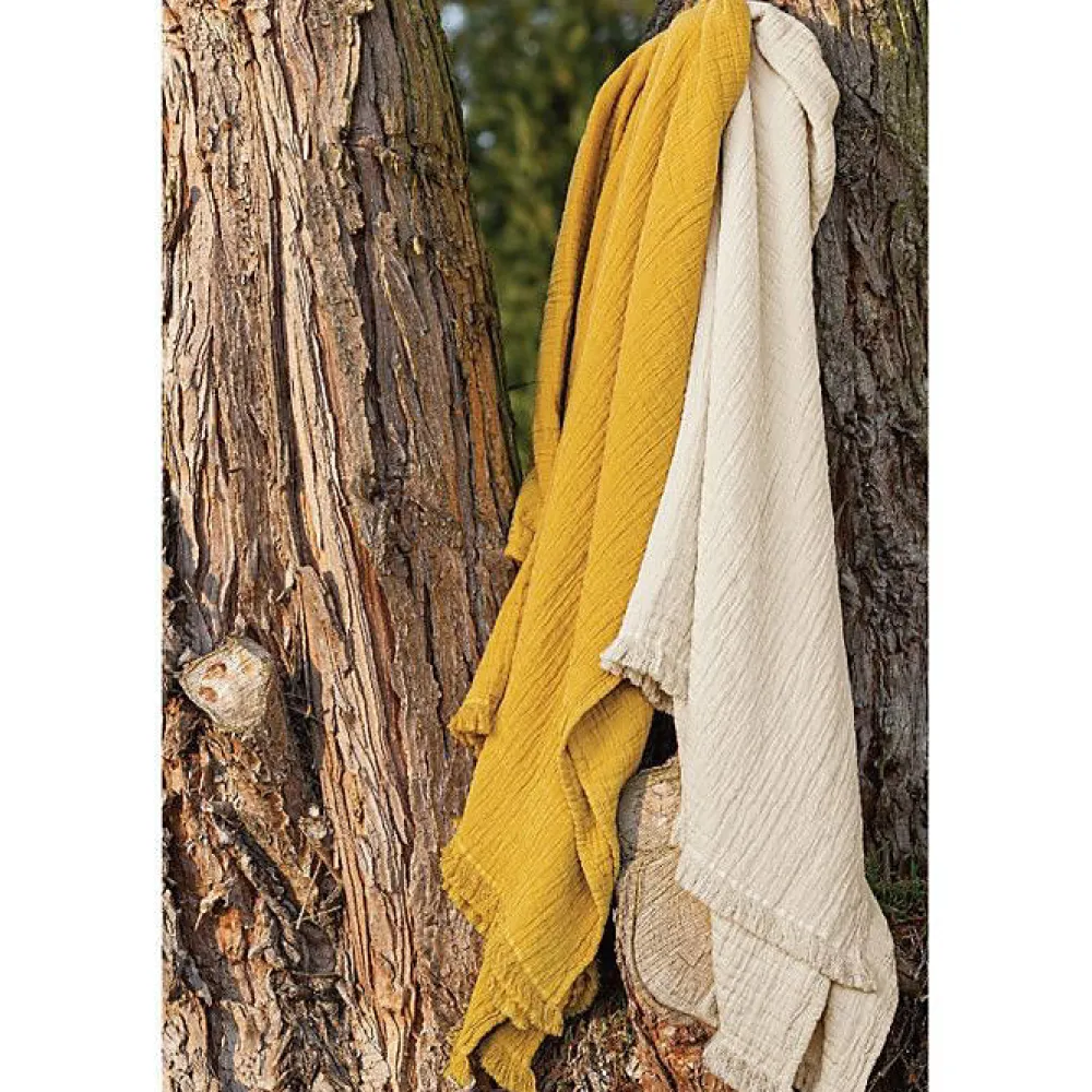 Toison d'Or Couvre lit à franges "Brehat" Gaze de Coton stonewashed - Brehat Galet - 230 x 250 cm* Boutis, Couvre-Lit, Édredon