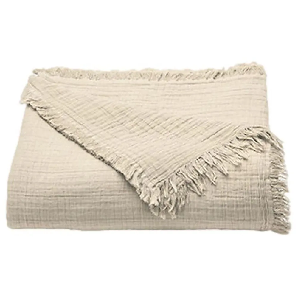 Toison d'Or Couvre lit à franges "Brehat" Gaze de Coton stonewashed - Brehat Galet - 230 x 250 cm* Boutis, Couvre-Lit, Édredon