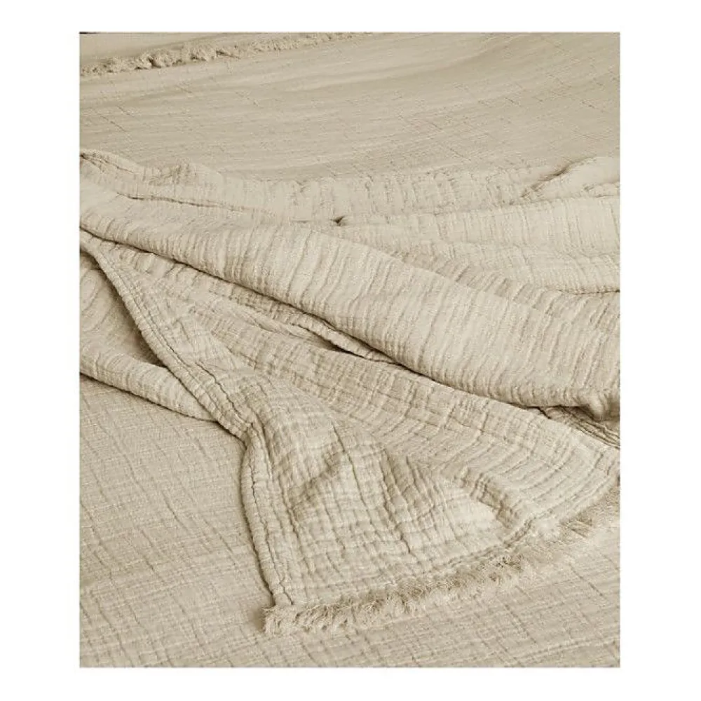 Toison d'Or Couvre lit à franges "Brehat" Gaze de Coton stonewashed - Brehat Galet - 230 x 250 cm* Boutis, Couvre-Lit, Édredon