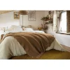 Couvre lit à franges nid d'abeille "Gabin" 240 x 260 cm - Gabin Camel>L'Effet Papillon Discount